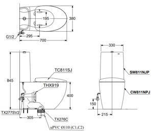 Bàn cầu 2 khối Toto CW811PJWS/SW811JPW/F/THX919