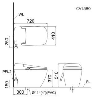 Bồn cầu điện tử Caesar CA1380H (CA-1380H) - 1 khối