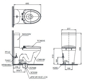 Bồn cầu TOTO 2 khối CS818DT2(CST818DRS)