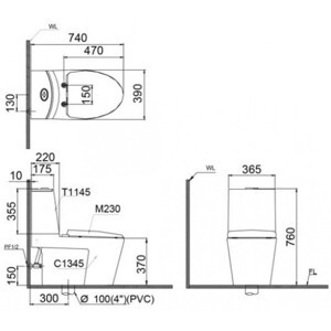 Bàn cầu nắp điện tử Caesar CD1345 + TAF200H