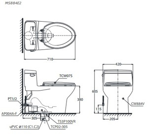 Bồn cầu ToTo MS884E2 - 1 khối