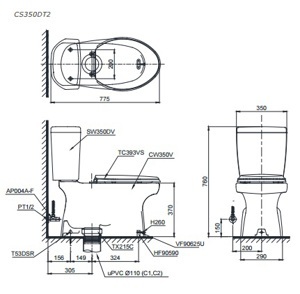 Bồn cầu ToTo CS350DT2 - 2 khối