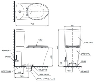 Bồn cầu TOTO 2 khối CS819DST3 (CST819SDRS1)