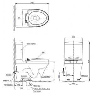 Bồn cầu TOTO 2 khối CS945DNT2 (CST945RDRS)