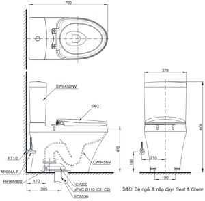 Bồn cầu ToTo CS945DNT3 - 2 khối