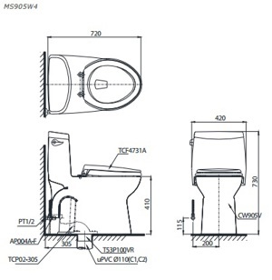 Bồn cầu điện tử ToTo MS905W4 - 1 khối