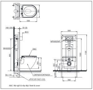 Bồn cầu treo tường TOTO CW762