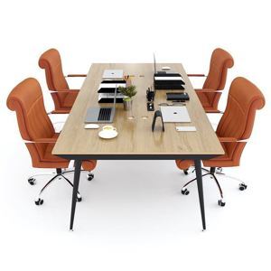 Bàn cụm 4 người gỗ PLywood vân sồi chân sắt hệ CONE HBCO027 - 240x120cm