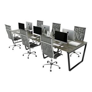 Bàn cụm 6 360x120cm gỗ cao su Trapeze Concept lắp ráp HBTC015
