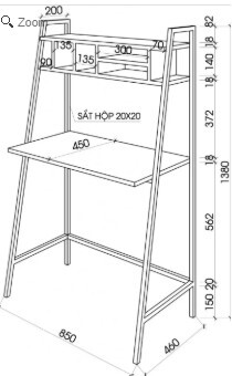 Bàn học kết hợp giá sách khung sắt mặt gỗ BHLG01