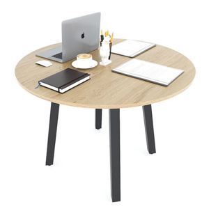 Bàn họp tròn 1m gỗ Plywood phủ melamin chân sắt vuông BH68002