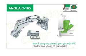 Bản lề cho cánh tủ góc mở 165 độ Cariny Angla C 165