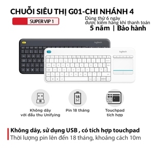 Bàn phím không dây Logitech K400 Plus - Màu đen/ trắng