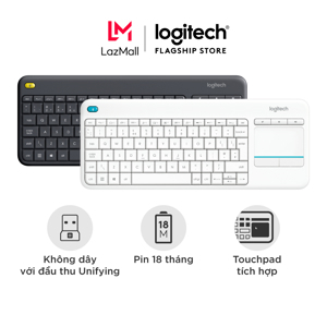 Bàn phím không dây Logitech K400 Plus - Màu đen/ trắng