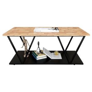 Bàn sofa 2 tầng khung sắt mặt gỗ cao su TT68153