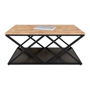 Bàn sofa 2 tầng khung sắt X gỗ cao su TT68149