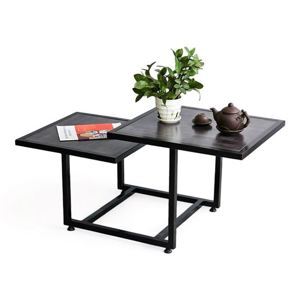 Bàn sofa 2 tầng mặt gỗ khung sắt TT68141