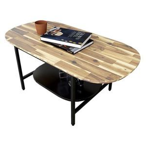 Bàn sofa bầu dục 2 tầng khung sắt mặt gỗ tràm TT68157