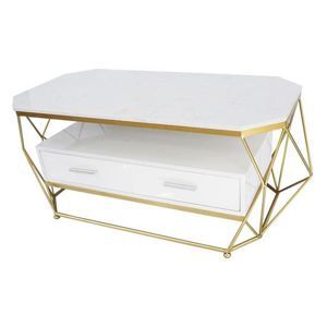 Bàn sofa mặt đá có hộc tủ khung màu vàng đồng TT68102
