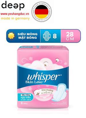 Băng vệ sinh whisper skin love siêu thấm siêu mỏng cánh 8 miếng