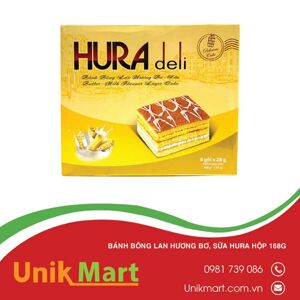 Bánh bông lan hương bơ sữa Hura Deli hộp 168g