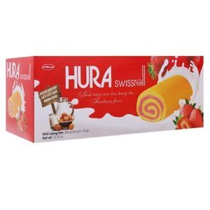 Bánh trứng cuộn kem hương dâu Hura Swissroll hộp 360g