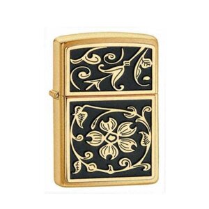 Bật lửa Zippo Gold Floral Flush Emblem Brushed Brass