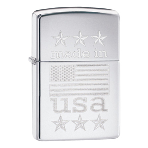 Bật lửa Zippo Made In The USA With Flag Polished Chrome