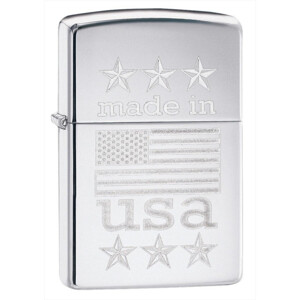 Bật lửa Zippo Made In The USA With Flag Polished Chrome