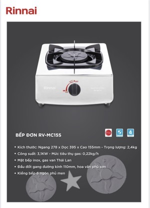 Bếp gas đơn Rinnai model RV MC15G