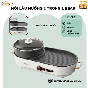 Bếp lẩu nướng đa năng tháo rời BEAR DKL-C15L1