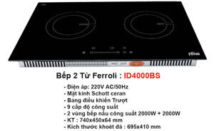 Bếp từ âm 2 vùng nấu Ferroli ID4000BS