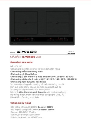 Bếp từ đôi Canzy CZ 797G-62ID