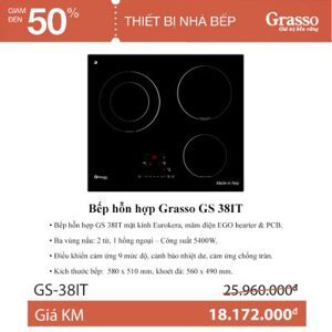 Bếp từ hồng ngoại âm 3 vùng nấu Grasso GS38IT