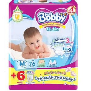Bỉm Bobby siêu mỏng M76 - size M , 76 miếng (dành cho trẻ từ 6 - 10 kg)