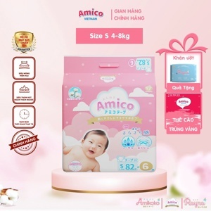 Bỉm - Tã dán Amico size S 82 + 6 miếng (Cho bé 4 - 8kg)