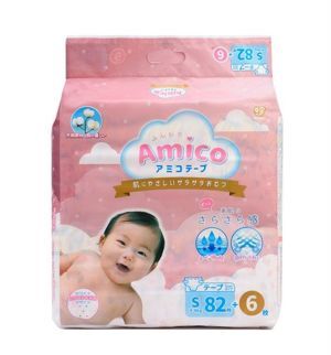 Bỉm - Tã dán Amico size S 82 + 6 miếng (Cho bé 4 - 8kg)