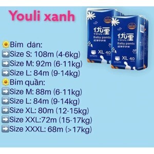 Bỉm YOULI nội địa Trung quần dán size L84