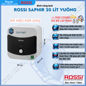 Bình nóng lạnh Rossi Saphir RSR22SQ - 22 lít, vuông