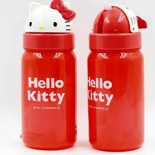 Bình nước có vòi hút skater cho bé hình Hello Kitty 350ml