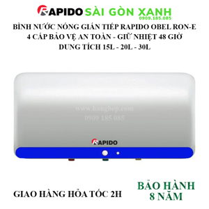 Bình nóng lạnh gián tiếp 20L Rapido Obel RON-E