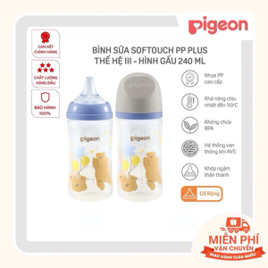 Bình sữa cổ rộng PPSU Plus Gấu Pooh Pigeon - 240ml