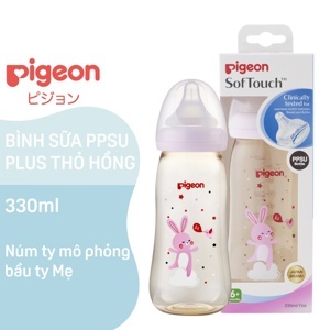 Bình sữa Pigeon PPSU Plus Thỏ hồng  - 330ml, cổ rộng (L)