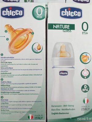 Bình sữa thủy tinh tự nhiên chịu nhiệt Chicco 150ml