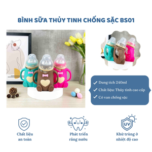 Bình sữa thủy tinh chống sặc cho bé Hinata BS01