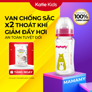 Bình sữa thủy tinh cổ rộng Mamamy 120ml