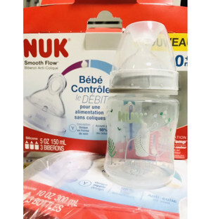 Bình sữa thủy tinh cổ rộng núm ty silicon siêu mềm Nuk - 150ml