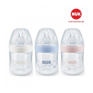 Bình sữa thủy tinh cổ rộng núm ty silicon siêu mềm Nuk - 150ml