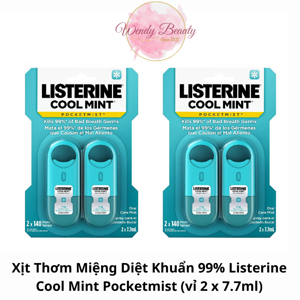 Bộ 2 chai nước xịt sạch miệng Listerine Pocketmist Cool Mint 2 x 7.7ml