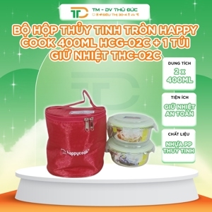 Bộ 2 hộp thủy tinh tròn kèm túi giữ nhiệt Happy Cook Glass HCG-02C (400ml)